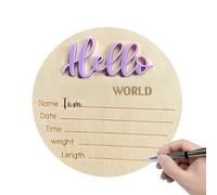 Panneau d'annonce de bébé - Disque rond de bienvenue en bois pour naissance