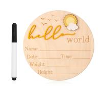 Panneau d'annonce de bébé, panneau en bois « Hello World » de 14 cm pour nouveau-né, jolie plaque de bienvenue pour fille et garçon, fête prénatale, hôpital, crèche, accessoire photo (jaune)