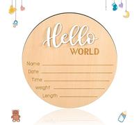 Panneau d'annonce de bébé, panneau en bois « Hello World » pour annonce de naissance, plaque d'annonce de naissance pour accessoires photo, fête prénatale, hôpital, crèche