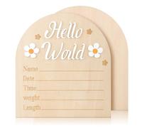 Panneau d'Annonce de Bébé, Panneau Hello World en Bois Marguerite Panneau de Bienvenue pour Nouveau-Né Panneau Annonce Naissance pour Hôpital Fête Prénatale Accessoire Photo