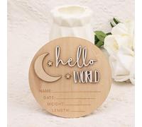 Panneau d'Annonce de Naissance, 15 cm en Bois Panneau de Nouveau-Né Hello World Cartes de Nom de Bébé Lisse Panneau d'Annonce de Nouveau-Né pour Cadeau de Baby Shower