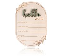 Panneau d'Annonce de Naissance, 15 x 10,5 cm Panneau en Bois avec Nom de Bébé Hello World Panneau d'Annonce de Nouveau-Né Panneau d'Annonce de Naissance pour Maison Hôpital Crèche