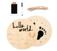 Panneau d'Annonce de Naissance, 15cm Panneau en Bois Hello World Design Empreintes Plaque Bienvenue Bébé avec Tampon Encreur Plaque de Nom pour Nouveau-né Garçons Filles Hôpital Crèche