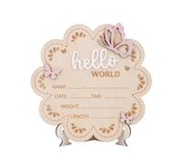 Panneau d'Annonce de Naissance en Bois, 17,8x17,3cm Motif Papillon Hello World Plaque de Bienvenue pour Nouveau-Né pour Baby Shower Hôpital Crèche