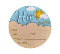 Panneau d'annonce de naissance en bois de forme ronde avec détails pour nouveau-né, accessoires photo d'hôpital, décoration murale pour fête prénatale, détail de naissance en bois
