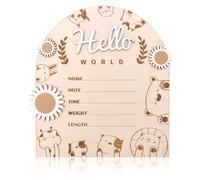 Panneau d'Annonce de Naissance en Bois, Panneau Hello World pour Bébé Plaque d'Annonce de Naissance Panneau de Nom de Nouveau-Né pour Cadeaux de Baby Shower Accessoires Photo Décoration Murale