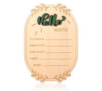 Panneau d'Annonce de Naissance Hello World, 15 x 10,5 cm Plaque en Bois pour Nom Naissance de Bébé Panneau Bienvenue pour Garçons et Filles Accessoires Photo Crèche d'Hôpital