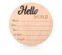 Panneau d'Annonce de Naissance, Panneau de Bienvenue en Bois Hello World pour Nouveau-né Plaque de Nom de Bébé Panneau d'Annonce de Naissance pour Accessoires Photo Baby Shower Hôpital Crèche