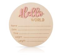 Panneau d'annonce pour nouveau-né, 15 cm en bois Hello World Baby Welcome Plaques de naissance pour nouveau-nés garçons et filles Accessoires photo Bébé Shower Hospital Nursery (Rose clair)