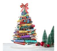 Panneau d'arbre à livres empilés, décoration de Noël en acrylique coloré | Décoration de table pour les amateurs de livres festifs avec design en couches pour étude, maison, bureau