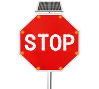 Panneau D'arrêt Clignotant À DEL 24 Pouces À Énergie Solaire Illuminé Par DEL Ultra-lumineuses Aluminium Réfléchissant Qualité Ingénieur For Sécurité Des Routes Allées Espaces Extérieurs