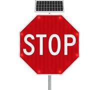 Panneau d'arrêt clignotant à DEL solaire de 24 à 30 pouces Panneau de signalisation clignotant réfléchissant octogonal en aluminium Avertissement de circulation pour la route(Flashing,24")