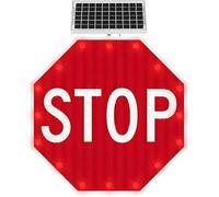 Panneau d'arrêt clignotant à DEL solaire de 32 po Panneau de signalisation routière en aluminium Avec film réfléchissant de qualité professionnelle(Always on,32")