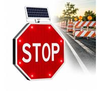 Panneau d'arrêt clignotant à LED solaire de 24 pouces | Surface octogonale en aluminium for les avertissements de sécurité et la gestion du trafic.(Always on)