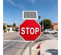 Panneau d'arrêt clignotant à LED solaire, réfléchissant, for la signalisation routière et les rues(Flashing,24IN)