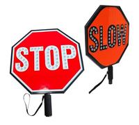 Panneau d'arrêt et de ralentissement Manuel Double Face, 45,7 cm, en Aluminium antirouille, avec poignée, réfléchissant, for signalisation routière