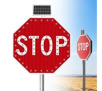 Panneau d'arrêt réfléchissant clignotant à LED à énergie solaire, panneaux de signalisation octogonaux en aluminium pour intersections et zones scolaires