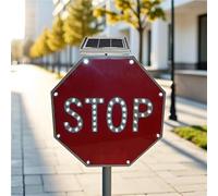 Panneau d'arrêt solaire 24 pouces Panneau de signalisation routière réfléchissant octogonal à DEL clignotante Sécurité des rues routes allées