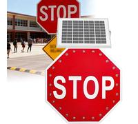 Panneau d'arrêt Solaire à LED - Panneau d'avertissement de Circulation réfléchissant de 61 cm avec lumières Clignotantes pour la sécurité des Voies Express, des chemins de Fer, des Rues et de