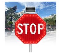 Panneau d'arrêt solaire clignotant de 24 pouces, 2 pièces, antirouille, octogone rouge, LED