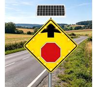 Panneau d'arrêt solaire LED diamant 24/30 pouces, panneau d'avertissement routier à Membrane de qualité technique avec cadre métallique robuste(30'')