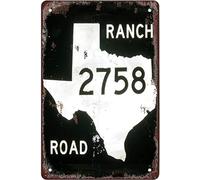 Panneau d'autoroute 2758 Ranch Road, Texases - Plaque en métal rétro vintage - Décoration murale - 20,3 x 30,5 cm