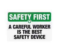 Panneau d'avertissement « A Careful Worker Is The Best Safety Device » - Panneau en métal pour la maison, le travail, l'extérieur, l'intérieur, la route, la cour, le garage, la rue, le mur, la