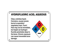 Panneau d'avertissement acide fluorhydrique, provoque des brûlures aux yeux, de la peau, des voies respiratoires, panneau de signalisation, 15,2 x 20,3 cm, en aluminium