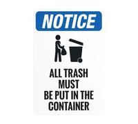 Panneau d'avertissement « All Trash Must Be Put In The Container », panneaux en métal pour entreprise, maison, extérieur, intérieur, route, cour, garage, mur de rue, décoration personnalisée, 20,3 x