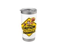 Panneau d'avertissement amusant avec inscription « Caution easily distracted by écureuils » Gobelet isotherme en acier inoxydable double paroi