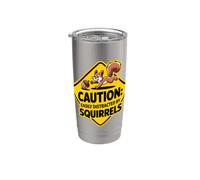 Panneau d'avertissement amusant avec inscription « Caution easily distracted by écureuils » Gobelet isotherme en acier inoxydable double paroi