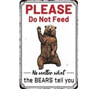 Panneau d'avertissement amusant en métal avec inscription « Please Do Not Feed The Bears » - Décoration murale pour maison, chambre, extérieur, club, bar, pubs - 30,5 x 20,3 cm - Beige
