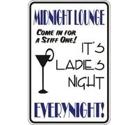 Panneau d'avertissement amusant en métal Midnight Lounge Come in for A Stiff One pour décoration d'intérieur - 20,3 x 30,5 cm