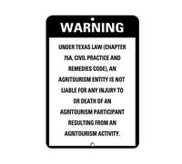Panneau d'avertissement « an Agritourism Entity is Not Liable for Any Injury Death » - 20,3 x 30,5 cm - En aluminium