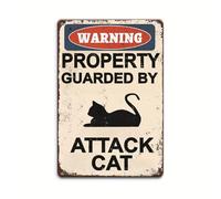 Panneau d'avertissement Attack Cat - Plaque en métal vintage - Décoration murale humoristique rustique pour maison, bar, garage, jardin, cour, grotte d'homme - Plaque en aluminium robuste 20 x 30 cm