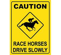 Panneau D'Avertissement Attention Les Chevaux De Course Conduisent Lentement Jaune Rétro Plaque Décorative Murale Métallique Métallique Panneau,20X30Cm