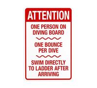 Panneau d'avertissement « Attention One Person On Diving Board One Bounce Per Dive Swim Directly », panneaux en métal de sécurité pour maison, entreprise, rue, mur, sécurité, décoration personnalisée