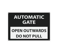 Panneau d'avertissement « Automatic Gate Open Outwards Do Not Pull » Noir 30,5 x 20,3 cm