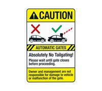 Panneau d'avertissement automatique « Absolutely No Tailgating Wait Until Gate Closes Before Proceeding, » en métal pour entreprise, maison, mur, sécurité, sécurité, décoration personnalisée, 20,3 x