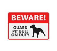 Panneau d'avertissement « Beware Guard Pitbull On Duty » - Panneau de sécurité extérieur 30,5 x 20,3 cm