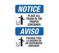 Panneau d'avertissement bilingue « Place All Trash In The Proper Container », panneaux en métal pour entreprise, maison, extérieur, intérieur, garage, mur de rue, décoration personnalisée 20,3 x 30,5