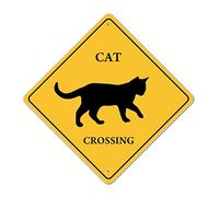 Panneau d'avertissement « Cat Xing Crossing » fantaisie vintage en métal avec inscription « Beware of Cat Crossing » - Facile à monter - Plaque d'animal de rue pour grange - Cadeau fantaisie 25,4 cm