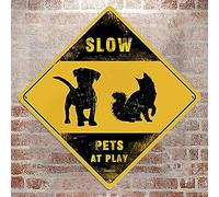 Panneau d'avertissement « Caution Slow Pets at Play Crossing Xing » - Panneau d'avertissement « Slow Pets at Play » - Panneau d'avertissement pour la cour, le garage, le jardin, le porche - 20,3 x