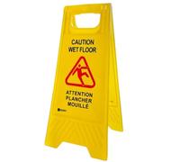 Panneau d'Avertissement « Caution Wet Floor » - Attention Plancher Mouillé | Sol Glissant en Plastique Jaune | Pliable Sur Deux Côtés