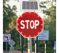 Panneau D'avertissement Circulation - Stop, Panneau D'arrêt Clignotant À LED Solaire 24/30'', Octogone en Aluminium - 2 Modes Clignotement Sélectionnables, pour Chantiers De Construction 30in/76.2cm