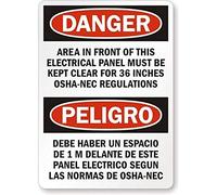 Panneau d'avertissement « Danger : Area in Front of This Electrical Panel Must Be » - Panneau en aluminium - 30,5 x 40,6 cm