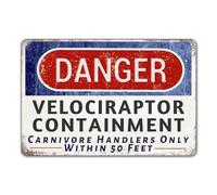 Panneau d'avertissement Danger Velociraptor Containment Dinosaur Park Movie Memorabilia Decor 30,5 x 20,3 cm (704)