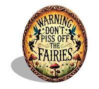 Panneau d'avertissement de fée vintage - Décoration murale en aluminium - Don't Piss Off The Fairies - Facile à accrocher et durable pour la maison et le bureau 20,3 x 20,3 cm (2541)