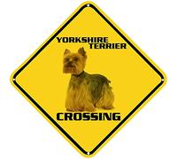 Panneau d'avertissement de passage du Yorkshire Terrier jaune - Décoration murale pour clôture, maison, ferme, cour, route - 30,5 x 30,5 cm