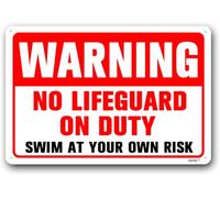 Panneau d'avertissement de piscine en aluminium avec inscription « Swimming Swim At Your Own Risk No Lifeguard On Duty » - 15,2 x 20,3 cm